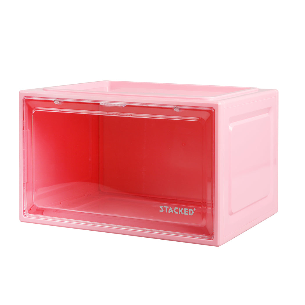 Stacked Sneaker Display Case Stackable Shoe Storage Box Clear Magnetic Pink