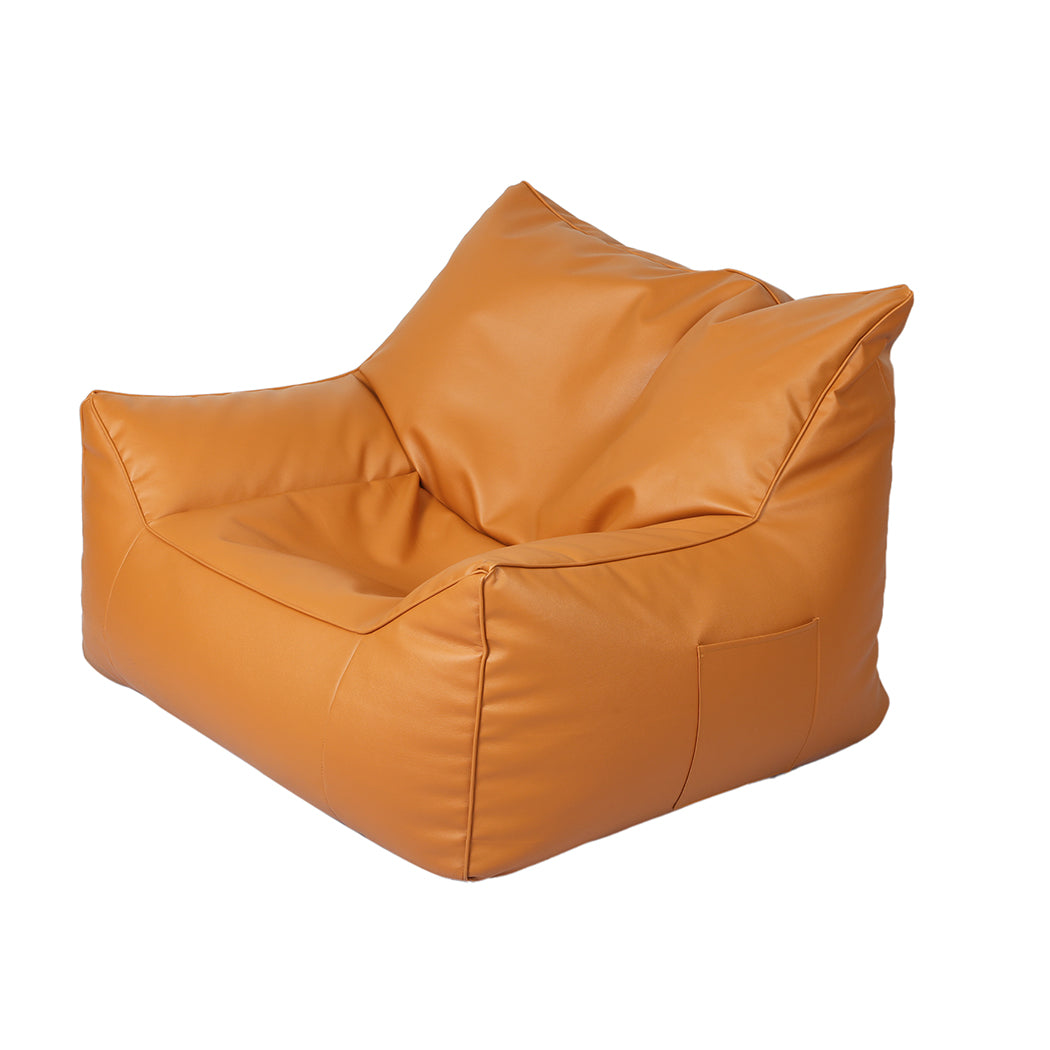 Bean Bag Chair Square Cover PU Indoor Home Game Lounger Seat Lazy Sofa Large - Brown