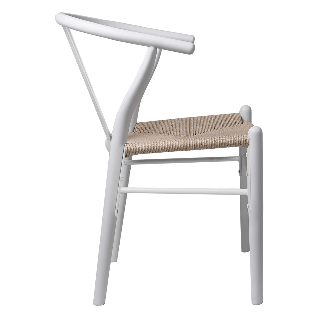 Jett Set of 2 Dining Chairs Rattan Seat Side Kitchen Wood Furniture - White