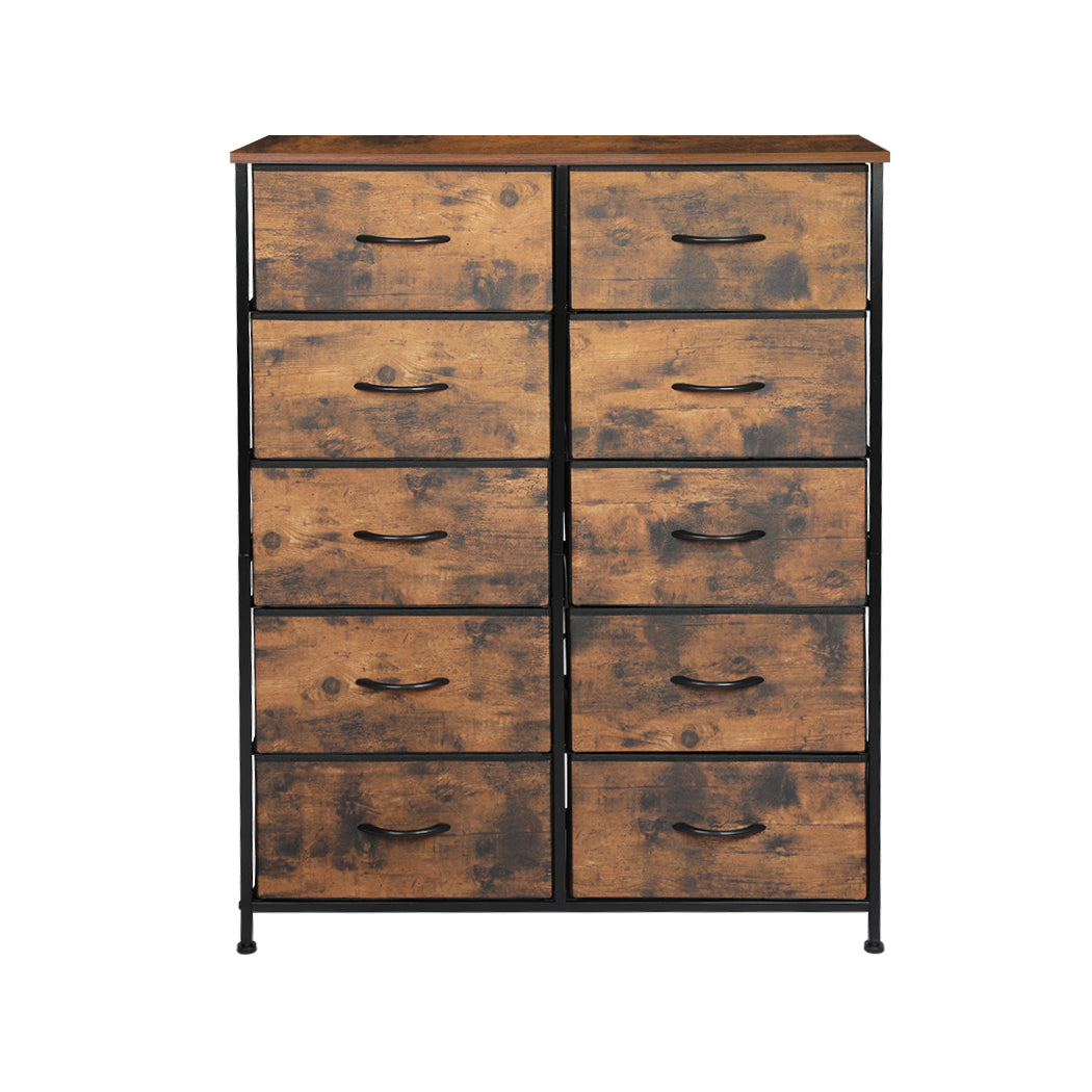 10 Drawers Storage Cabinet Tower Chest - Brown
