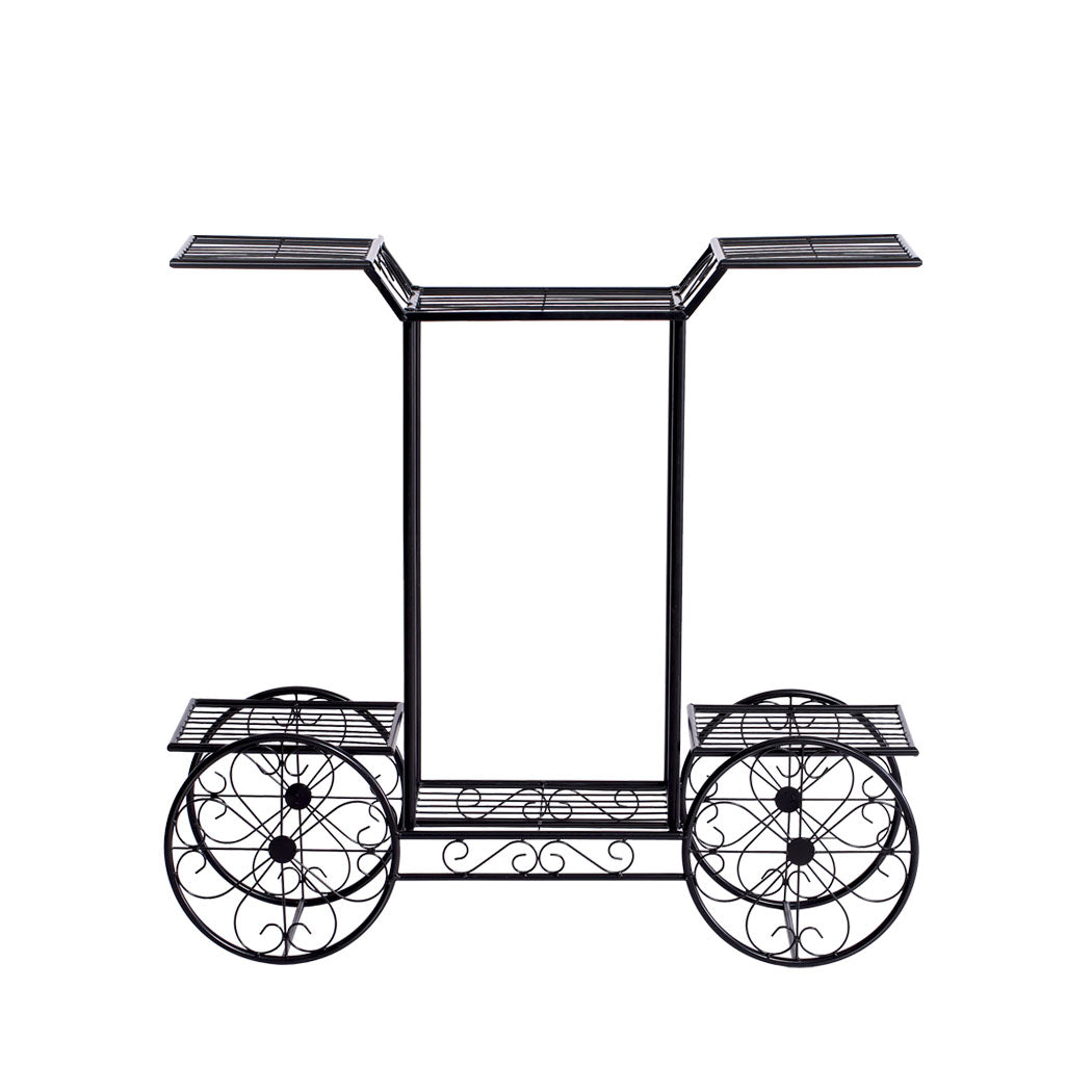 Set of 2 Plant Stand Outdoor Indoor Pot Garden Decor Flower Rack Wrought Iron 4Wheeler