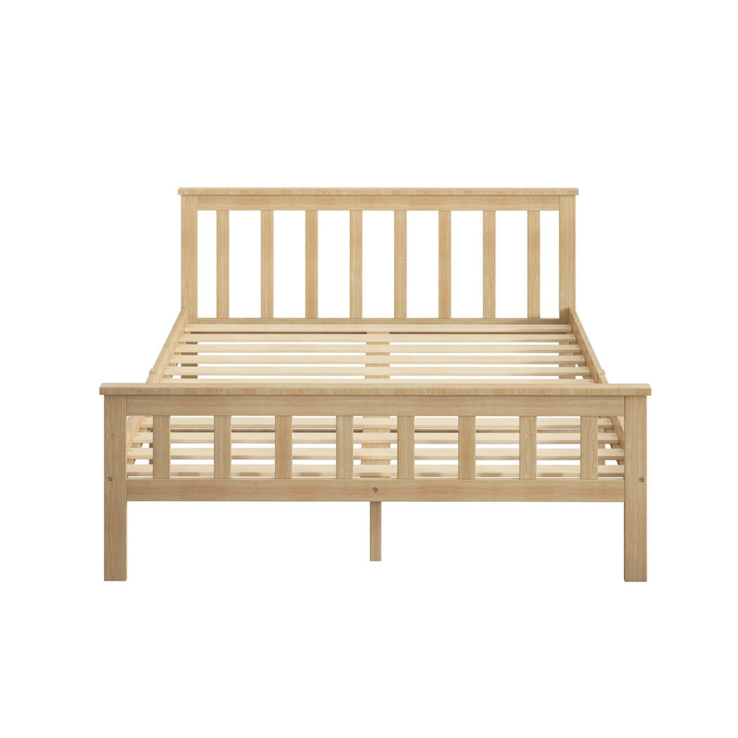 Mia Wooden Bed Frame Base Solid Timber Pine Wood Natural - Queen