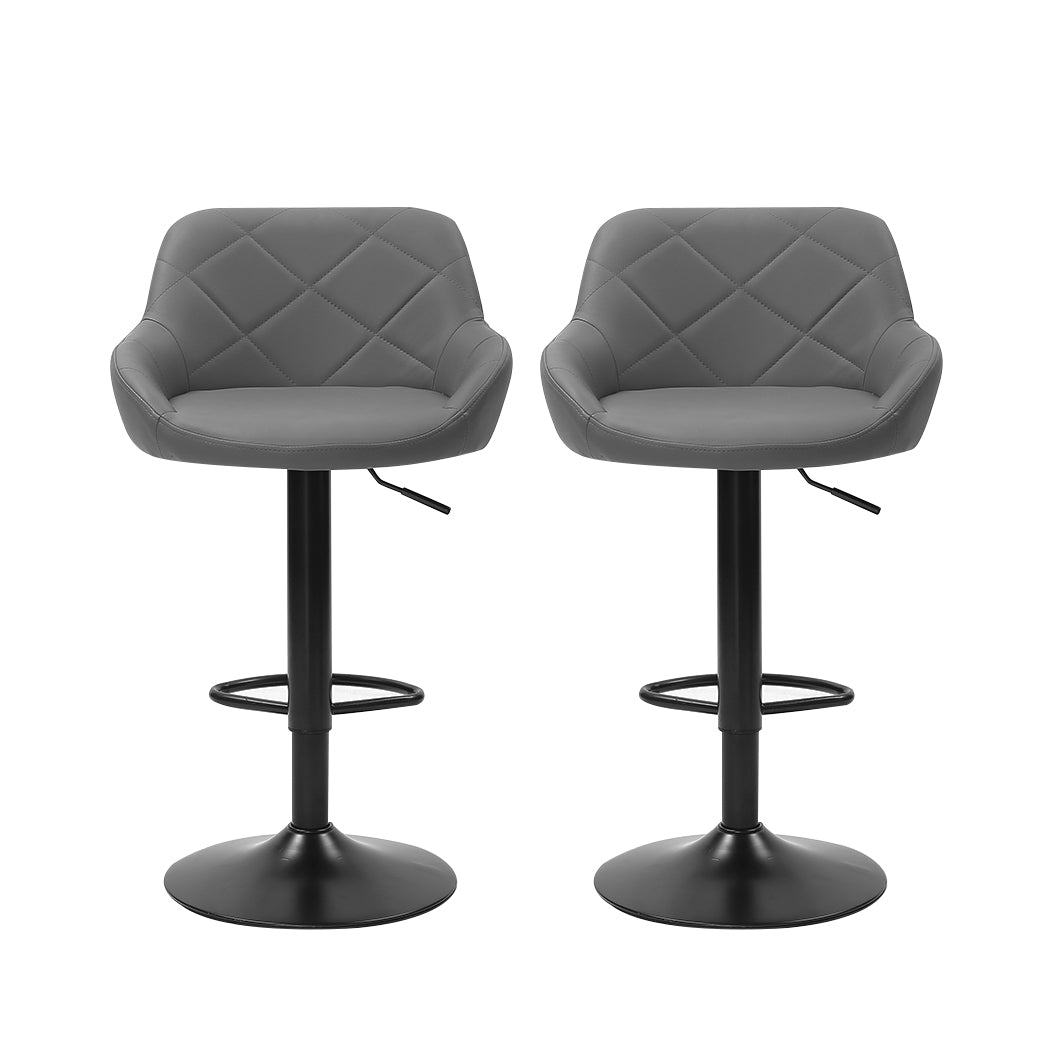 Set of 2 Tours Bar Stools Stool Kitchen Chairs Swivel PU Barstools Industrial Vintage - Grey