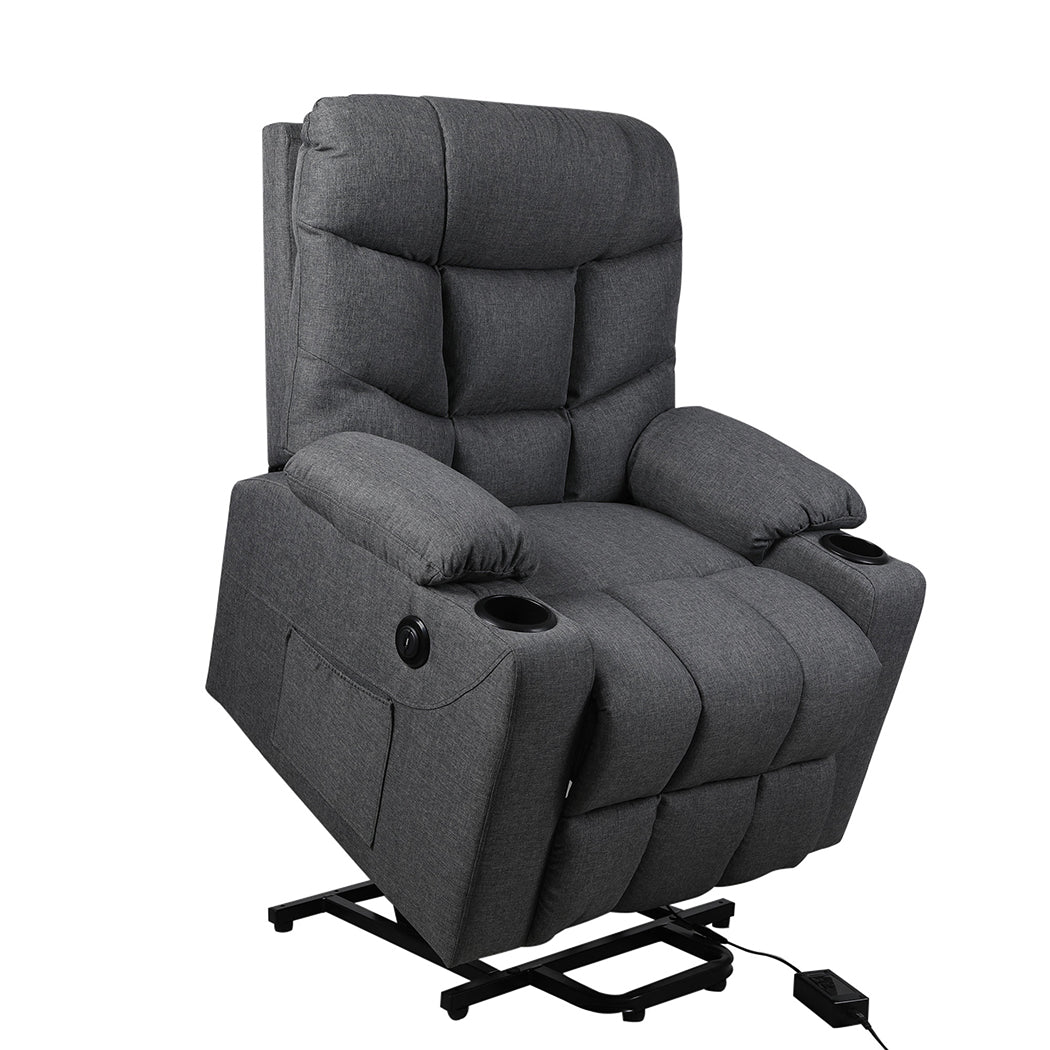 Medea Recliner Chair Electric Lift Chair Armchair Lounge Fabric USB Charge - Grey