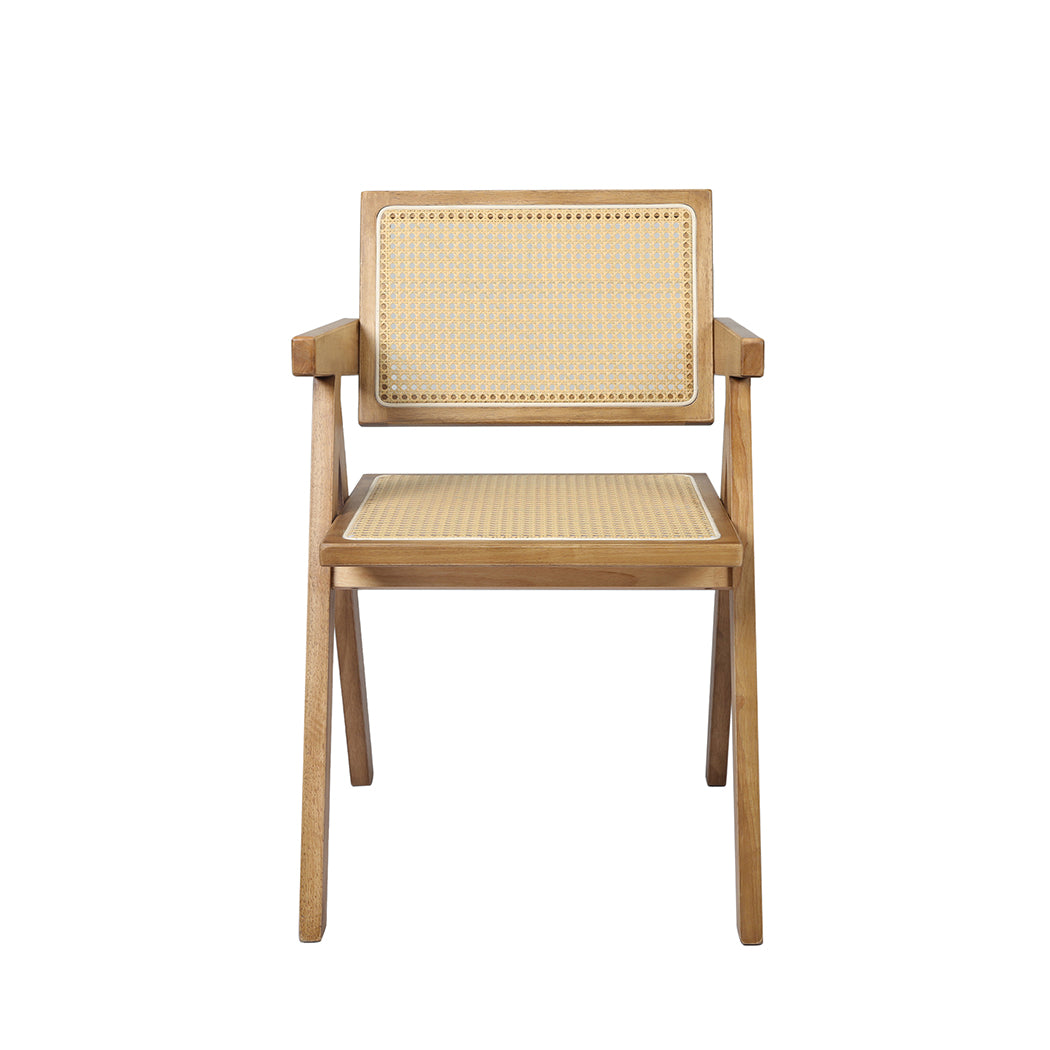 Elowen Dining Chair Solid Wood Rattan Armchair Wicker Accent Lounge Chairs - Natural