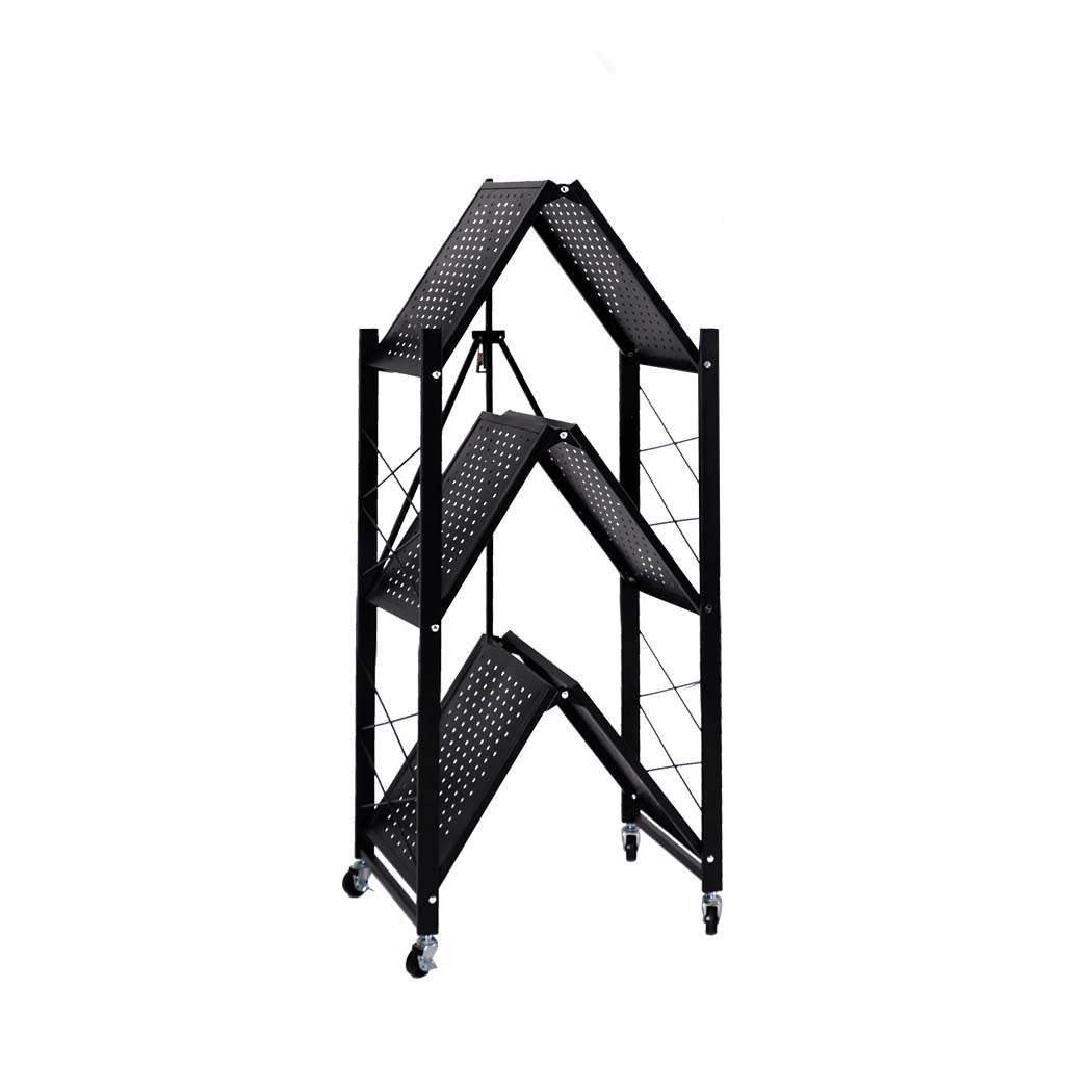 Levede Foldable Storage Shelf Display Black 3 Tiers