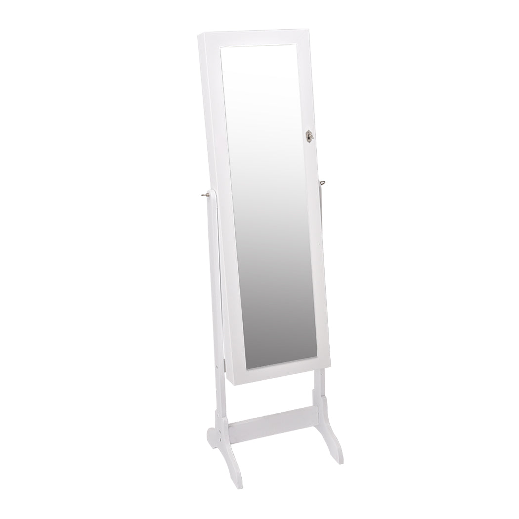 Mirror Jewellery Standing Cabinet Makeup Storage Jewelry Organiser Box - White