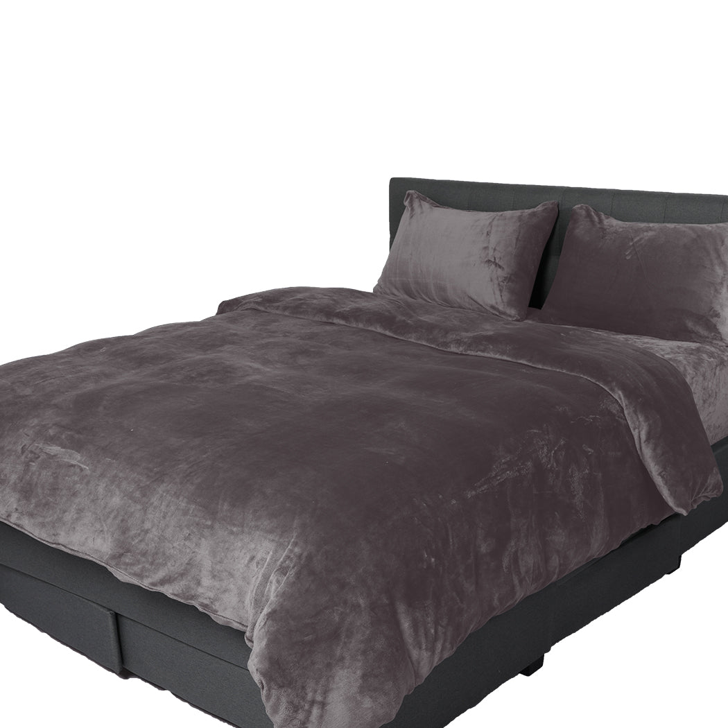 QUEEN Luxury Flannel Quilt Cover & Pillowcase Set - Silver Grey
