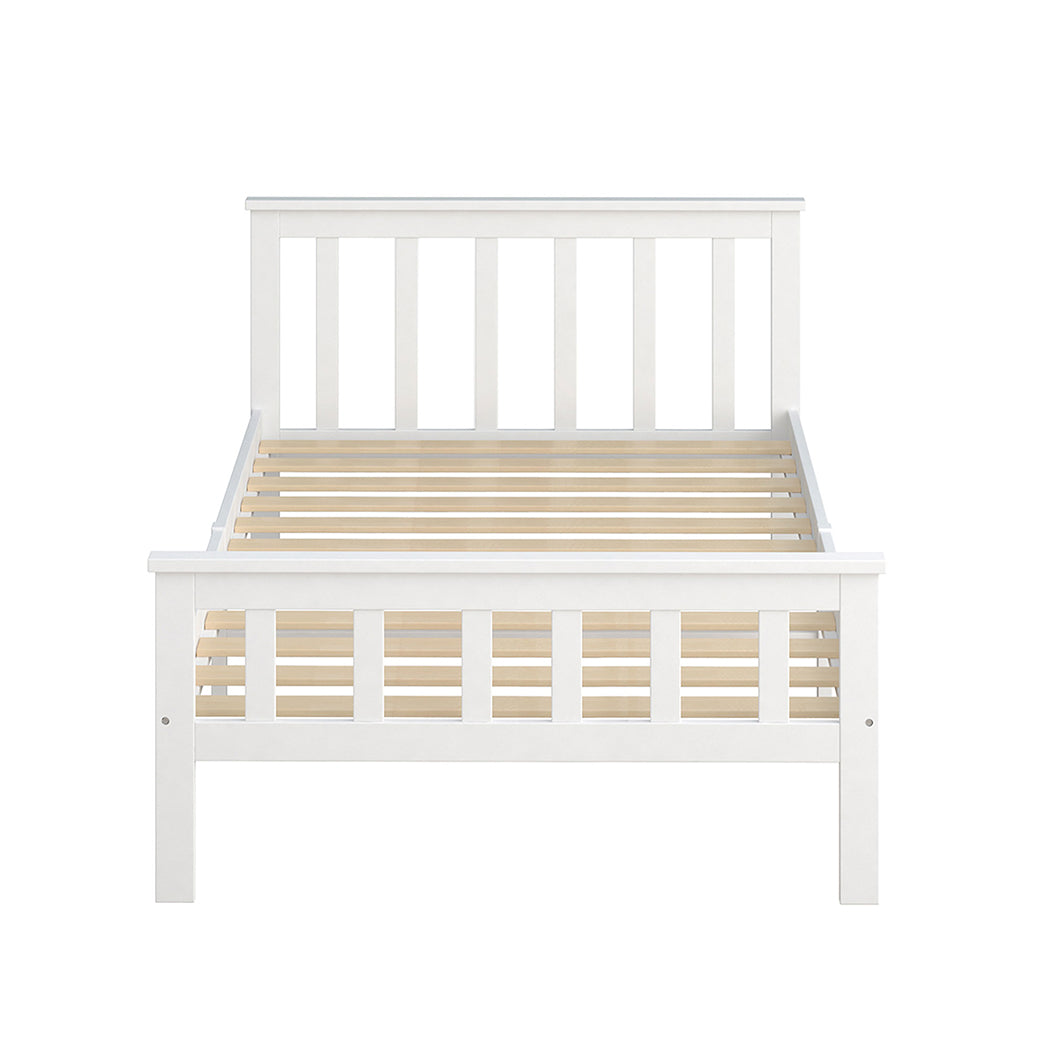 Paula Solid Pinewood Wooden Bed Frame no Drawers - White King Single