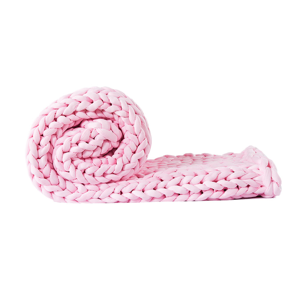 Whimsy Weighted Soft Blanket Knitted Chunky Bulky Knit 9KG - Pink