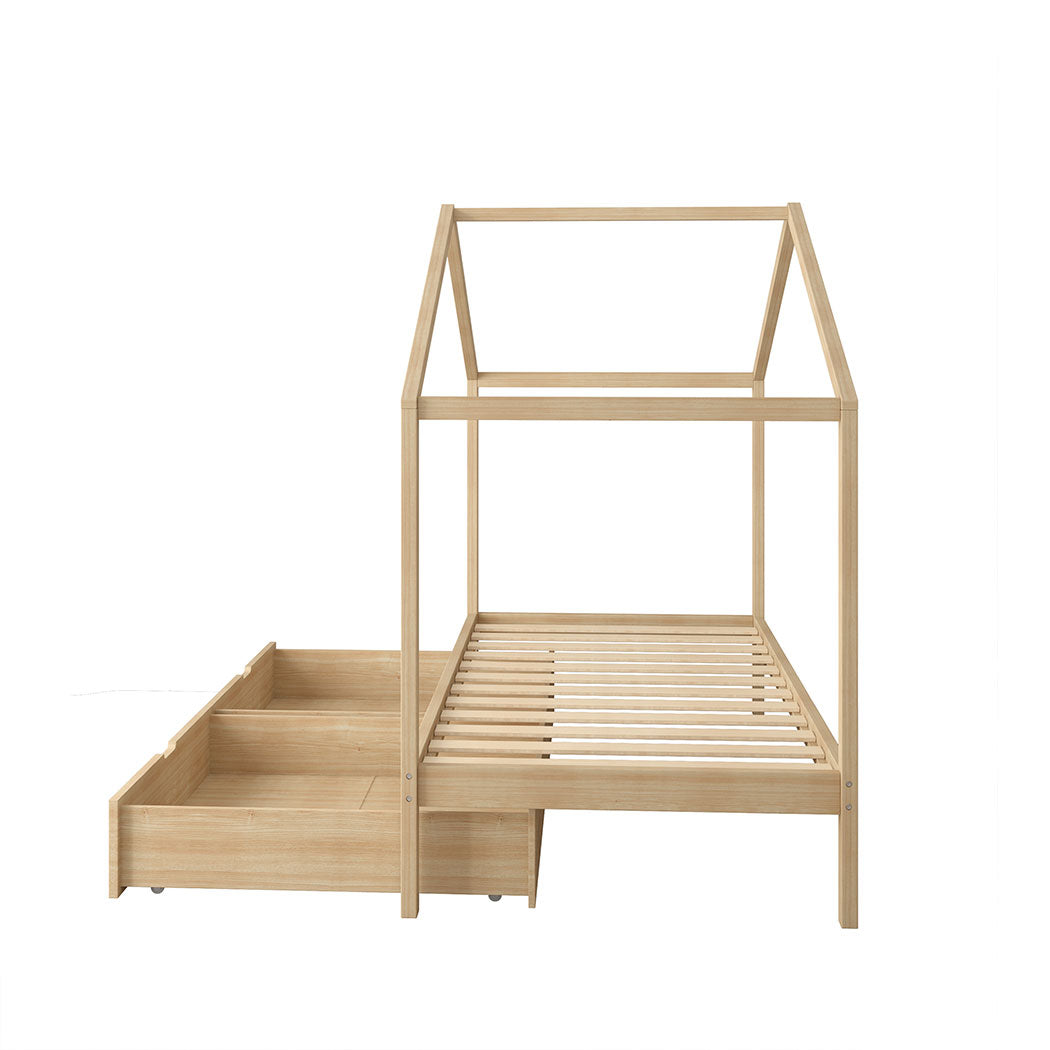 Riley Bed Frame Base Wooden Timber House Frame with Storage Drawers - Single