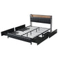 Fargo Bed Frame PU with 4 Drawers and USB Charger - Black Queen
