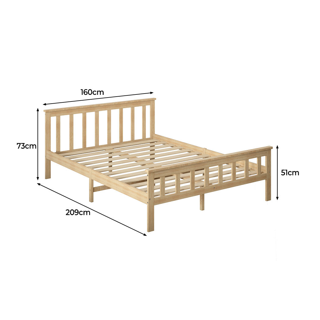Mia Wooden Bed Frame Base Solid Timber Pine Wood Natural - Queen