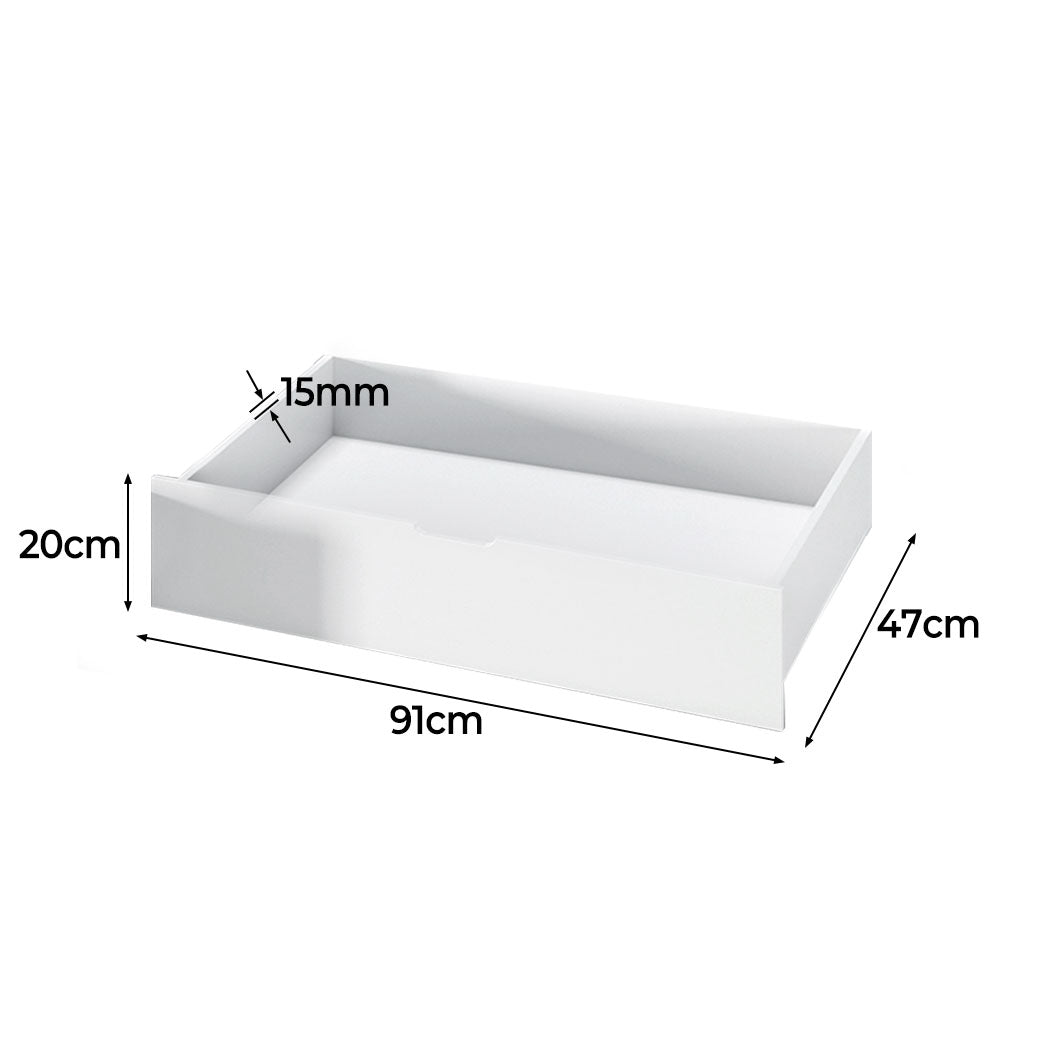 York Set of 2 Bed Frame Storage Drawers Wooden Timber Trundle For Bed Frame Base - White