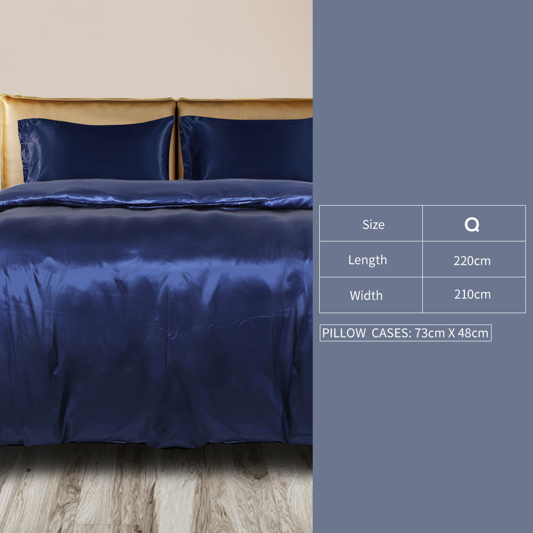 QUEEN 3-Piece Quilt Cover Set Bedspread Pillowcases - Blue