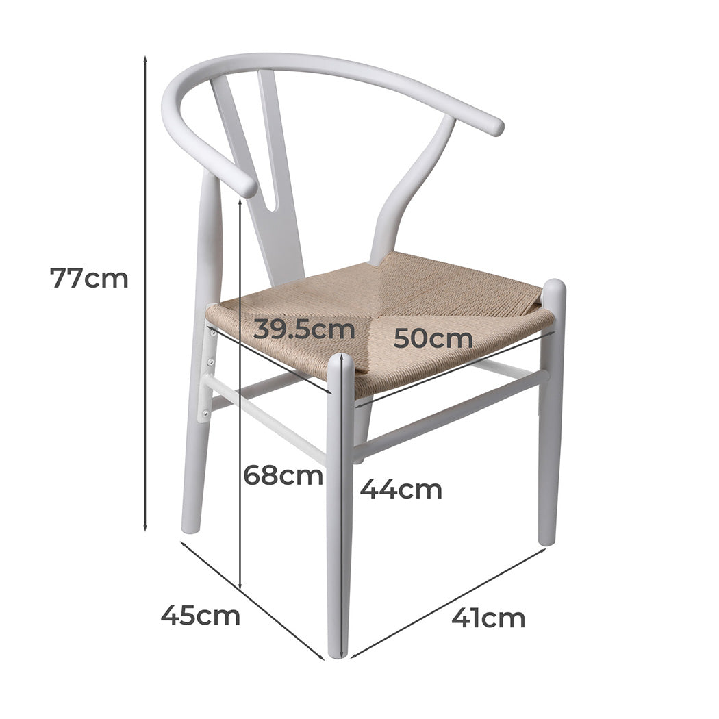Jett Set of 2 Dining Chairs Rattan Seat Side Kitchen Wood Furniture - White