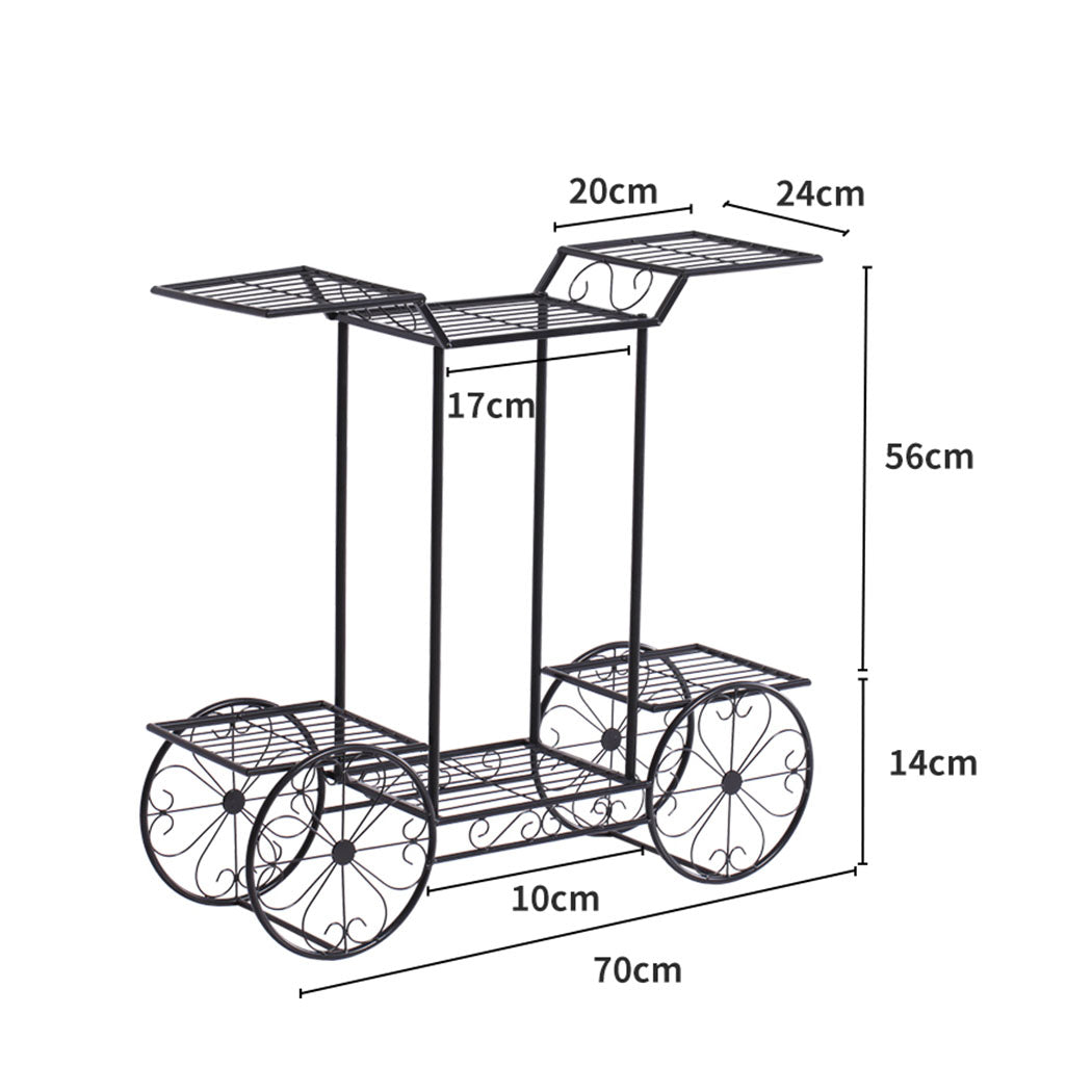 Set of 2 Plant Stand Outdoor Indoor Pot Garden Decor Flower Rack Wrought Iron 4Wheeler