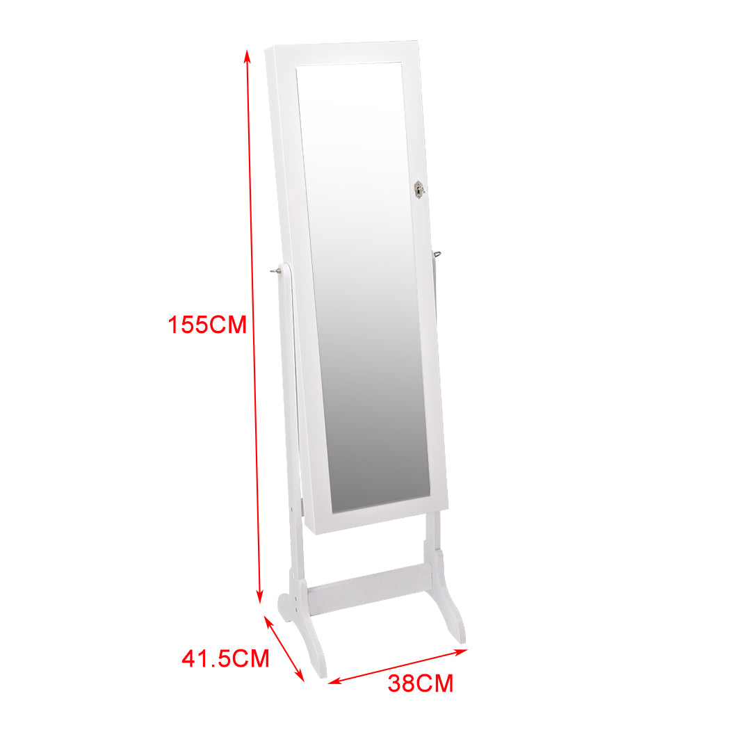 Mirror Jewellery Standing Cabinet Makeup Storage Jewelry Organiser Box - White