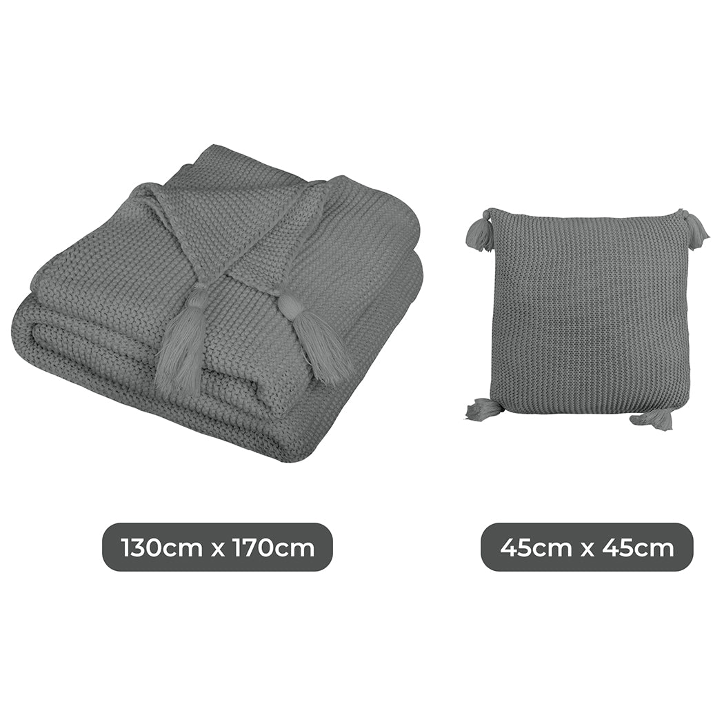 Westlyn Throw Soft Blanket Knitting Cushion - Grey