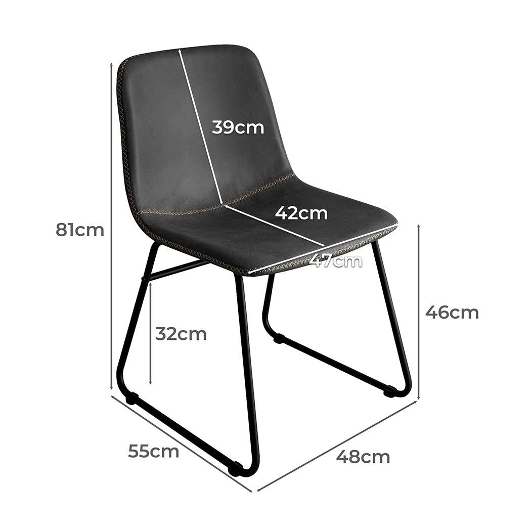 Cressida Set of 2 Dining Chairs Kitchen Table Chair Lounge Room Retro Padded Seat PU - Black