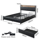 Fargo Bed Frame PU with 4 Drawers and USB Charger - Black Queen
