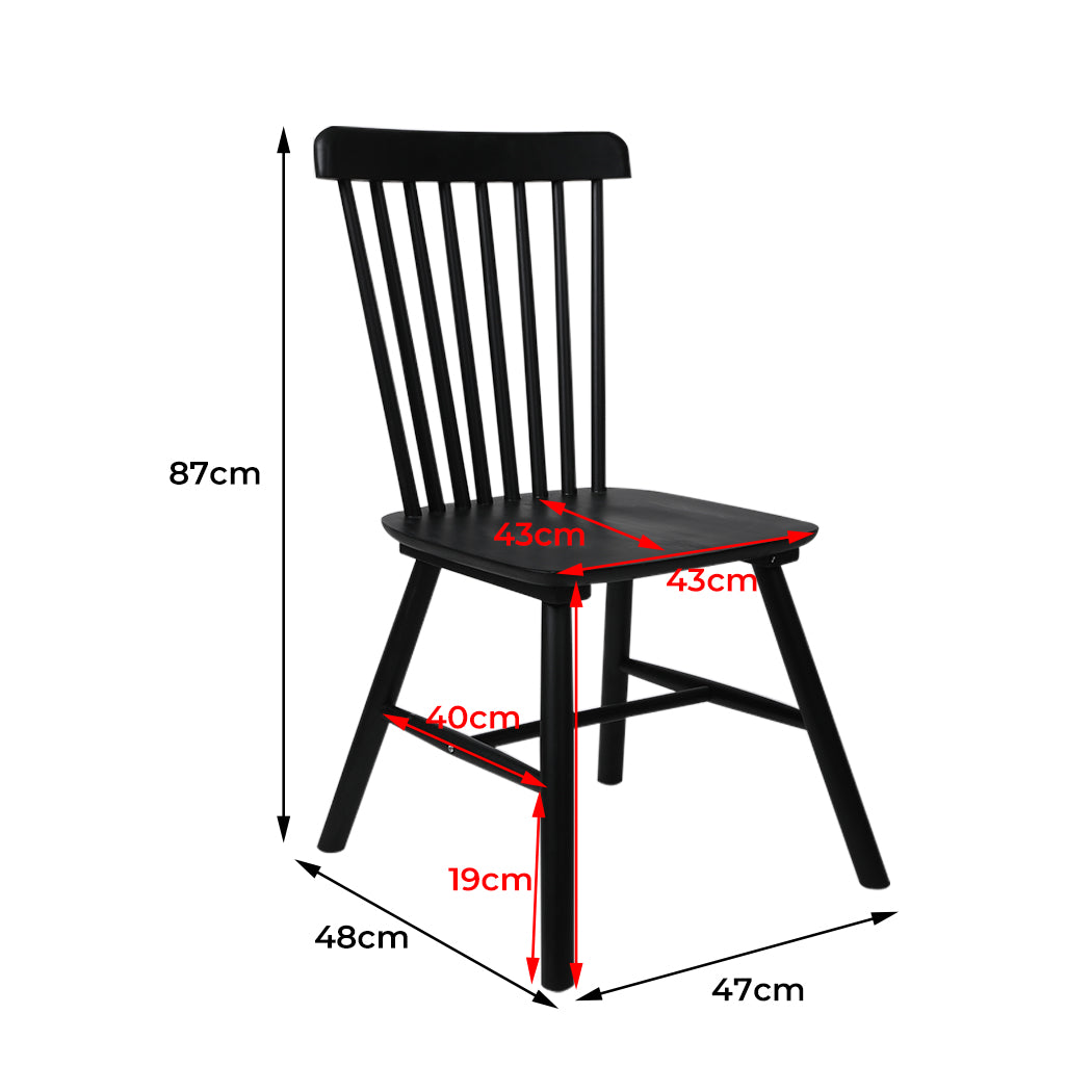 Cade Set of 2 Dining Chairs Side Replica Kitchen Wood Furniture - Black