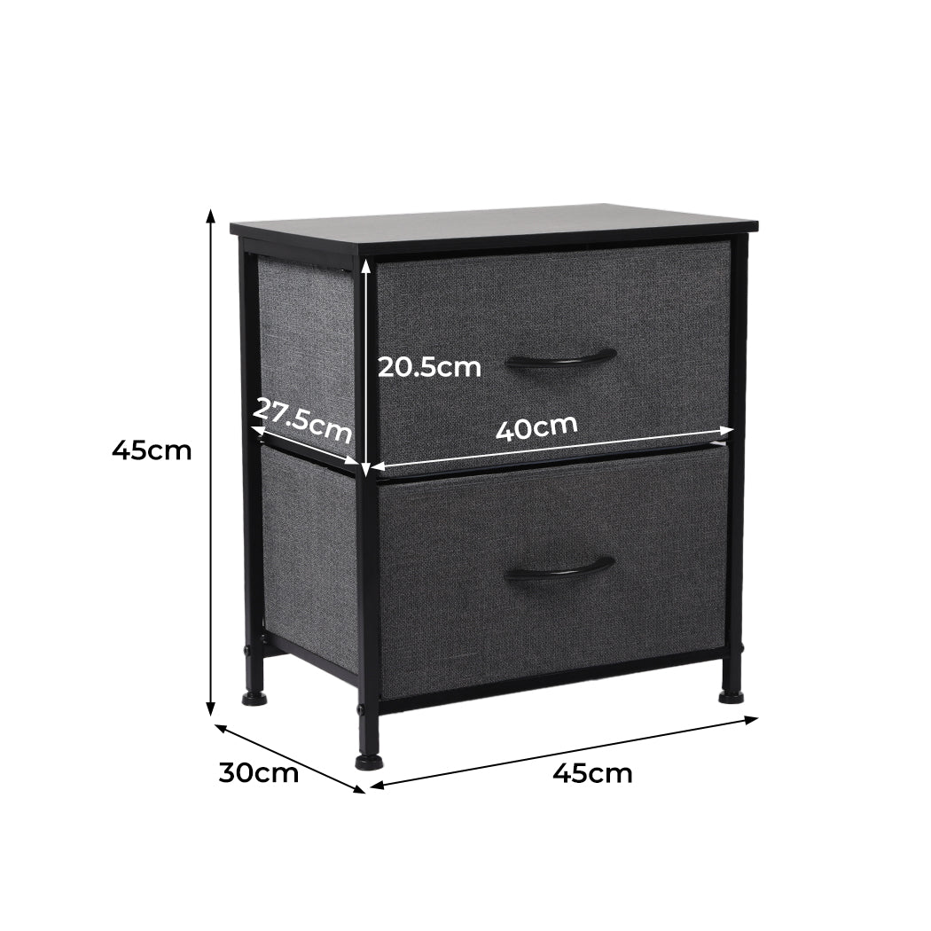 Moose Fabric Bedside Tables with 2 Drawers - Dark Grey