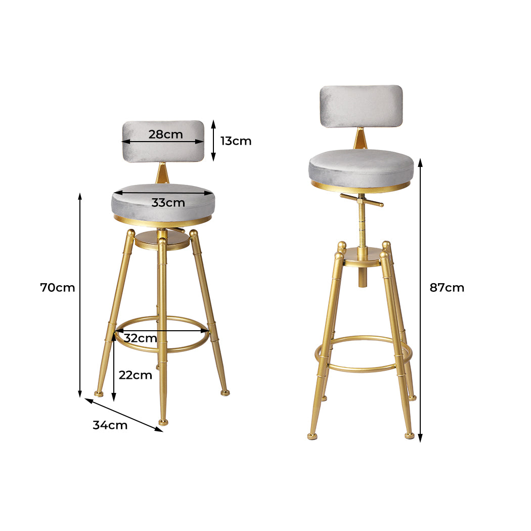 87cm Odesa Bar Stools Kitchen Stool Chair Swivel Barstools Velvet Padded Seat - Grey