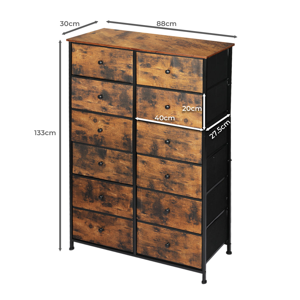 12 Drawers Storage Cabinet Tower Chest - Brown