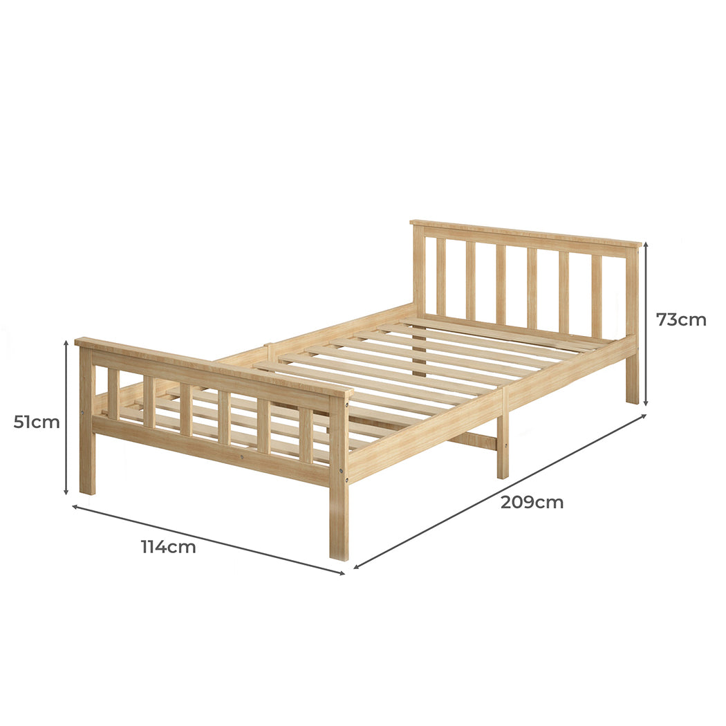 Paula Solid Pinewood Wooden Bed Frame no Drawers - Natural King Single
