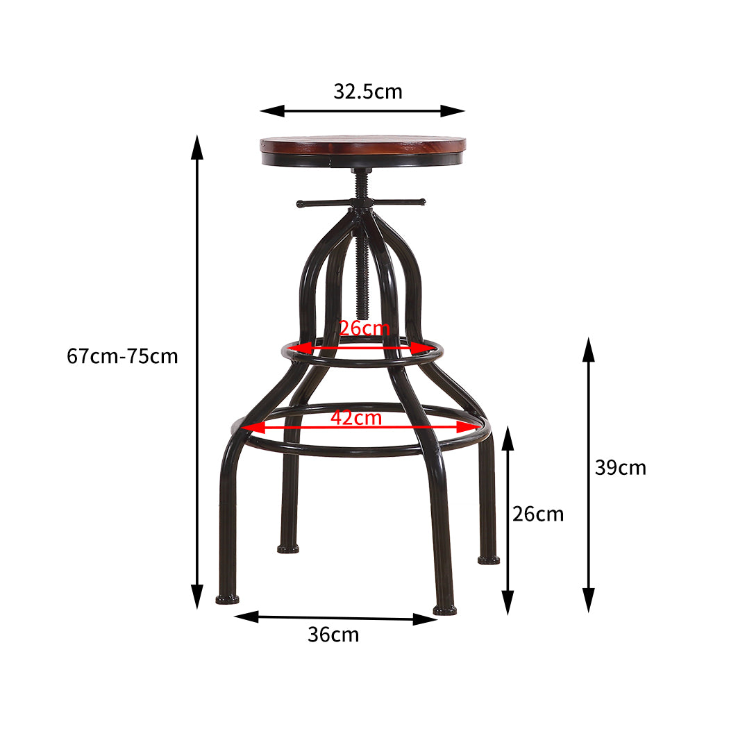 Set of 4 Versailles Industrial Bar Stools Kitchen Stool Wooden Barstools Swivel Chair - Black & Brown