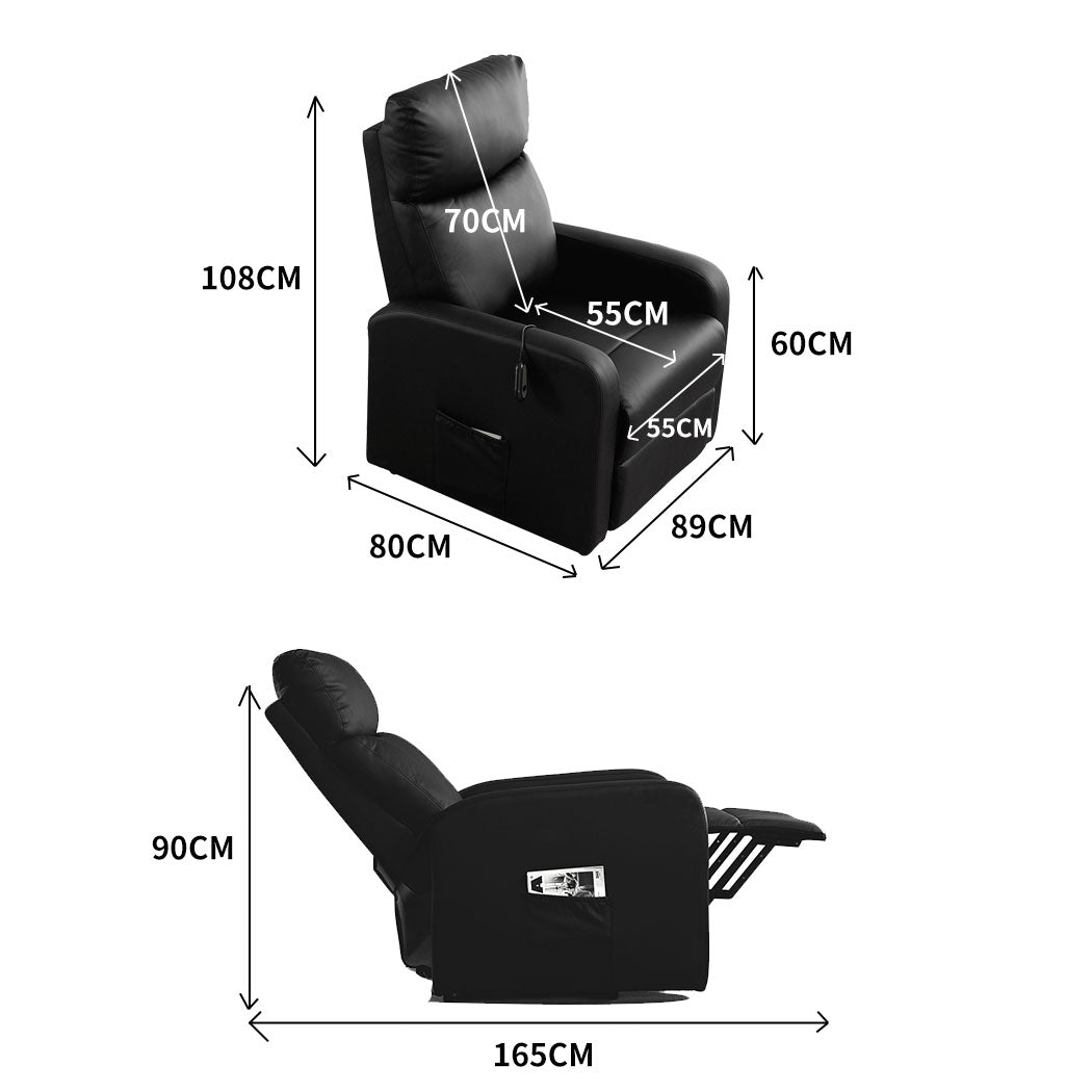Triton Massage Chair Recliner Chair Electric Lift Armchair Heated Lounge - Black