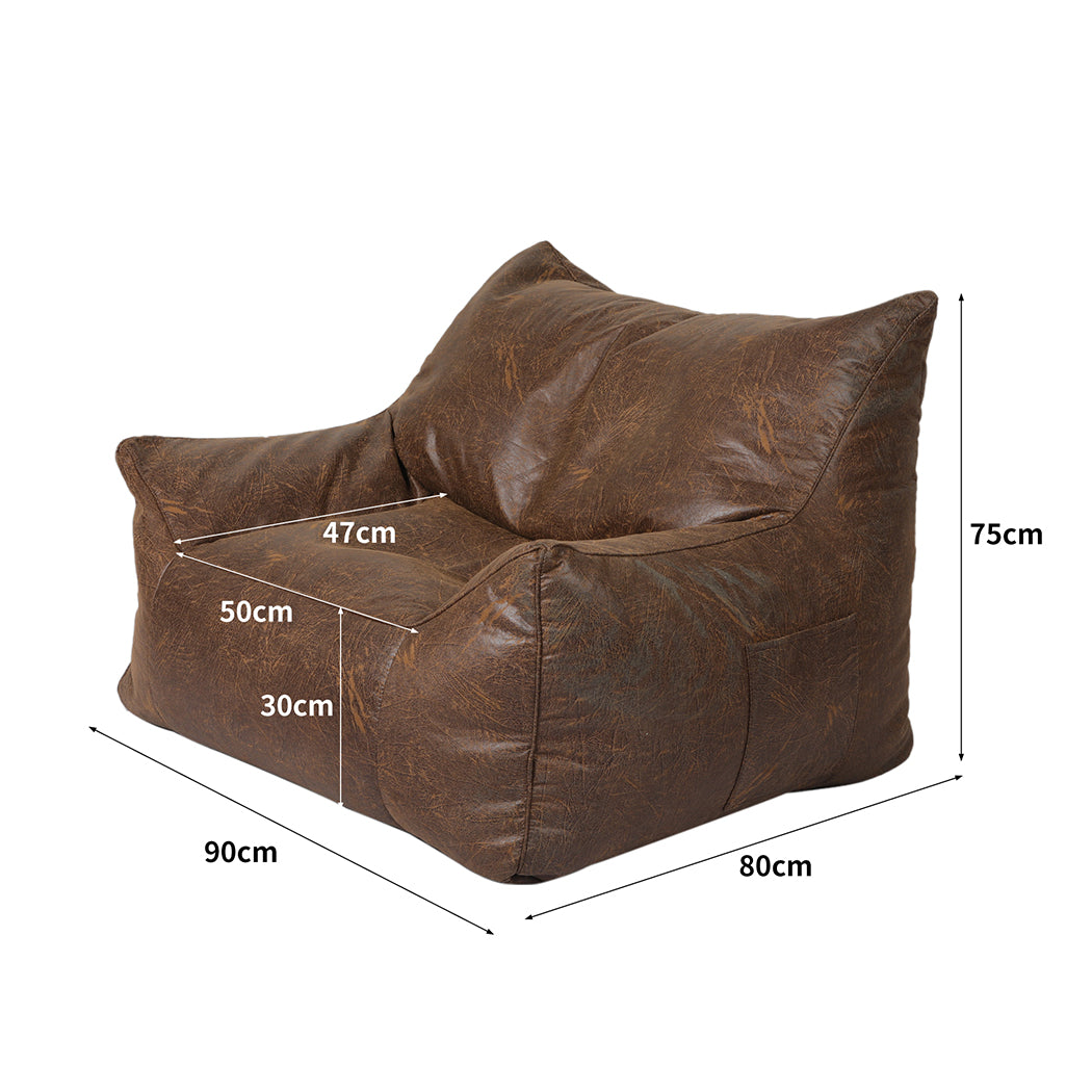 Bean Bag Chair Square Cover PU Indoor Home Game Lounger Seat Lazy Sofa Large - Dark Brown