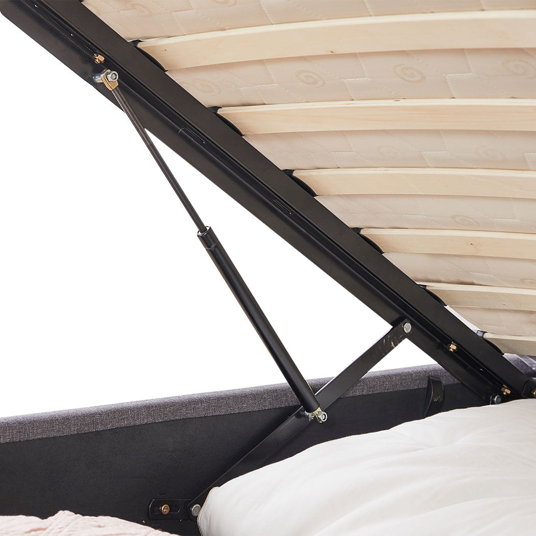 Tanna Bed Frame Gas Lift Base Storage Wooden Platform Linen Cotton - Charcoal Queen