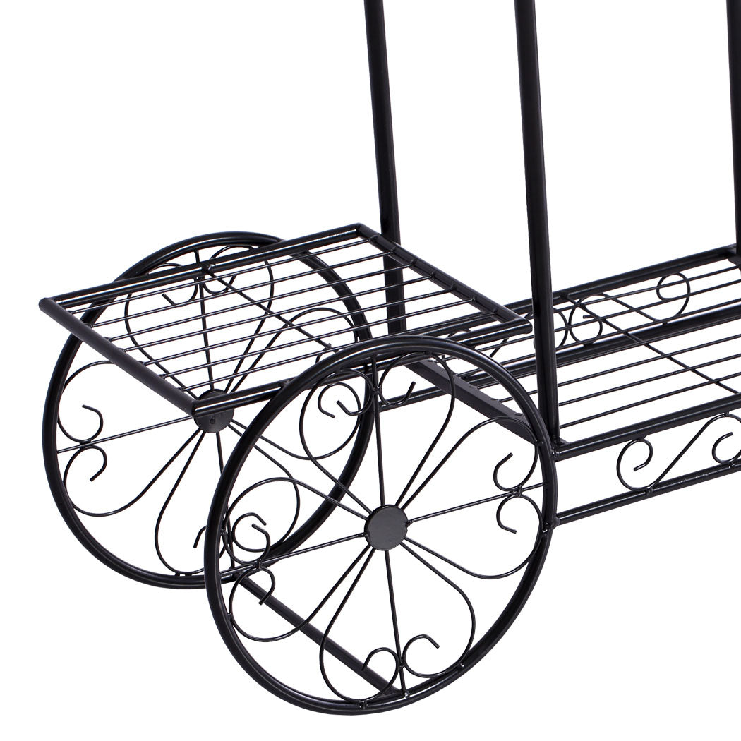 Set of 2 Plant Stand Outdoor Indoor Pot Garden Decor Flower Rack Wrought Iron 4Wheeler