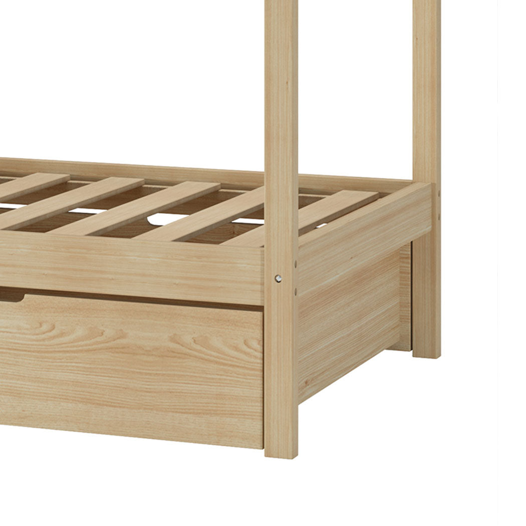 Riley Bed Frame Base Wooden Timber House Frame with Storage Drawers - Single