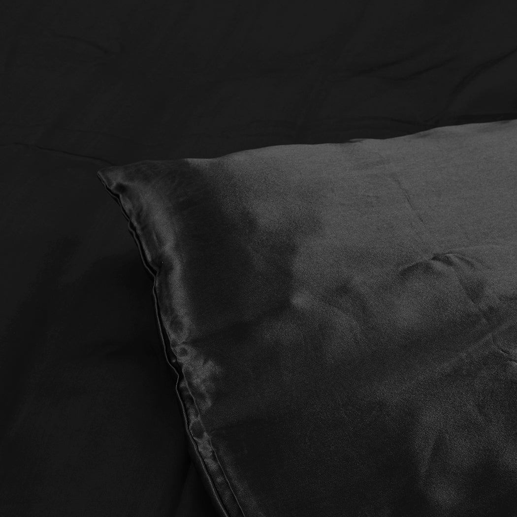 KING Quilt Cover Set Bedspread Pillowcases - Summer Black