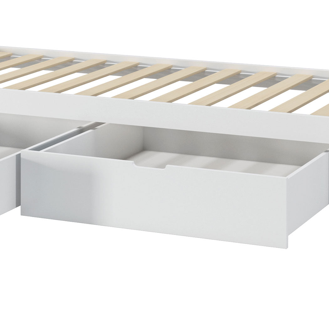 York Set of 2 Bed Frame Storage Drawers Wooden Timber Trundle For Bed Frame Base - White
