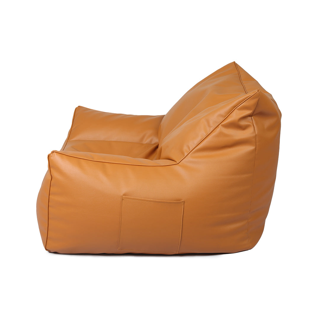 Bean Bag Chair Square Cover PU Indoor Home Game Lounger Seat Lazy Sofa Large - Brown