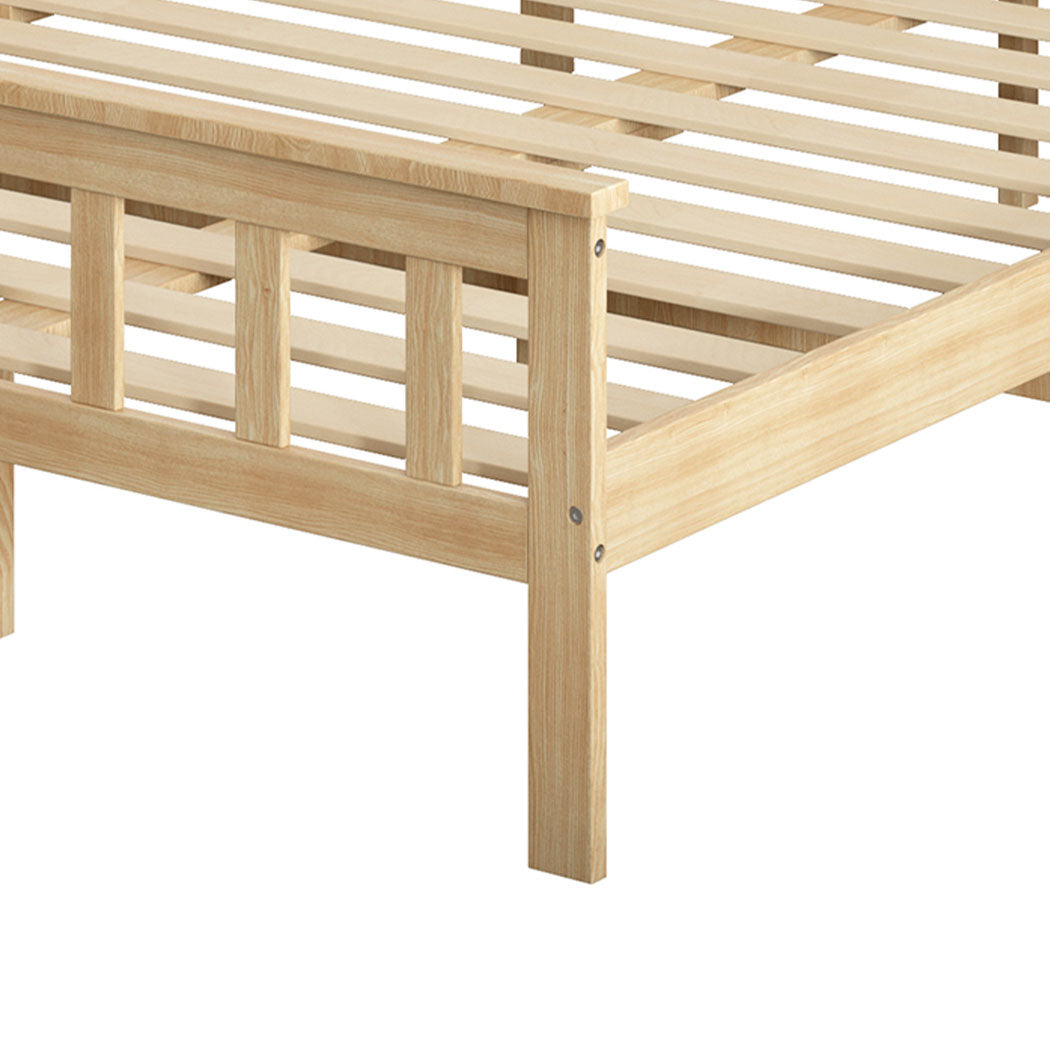 Mia Wooden Bed Frame Base Solid Timber Pine Wood Natural - Queen