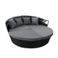 Amelie Day Bed Sofa Daybed Outdoor Garden Sun Lounge Furniture Wicker Round with Grey Cushion - Black