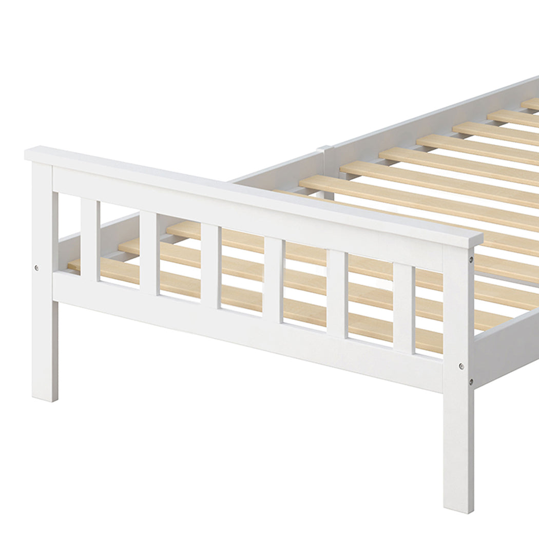 Paula Solid Pinewood Wooden Bed Frame no Drawers - White King Single