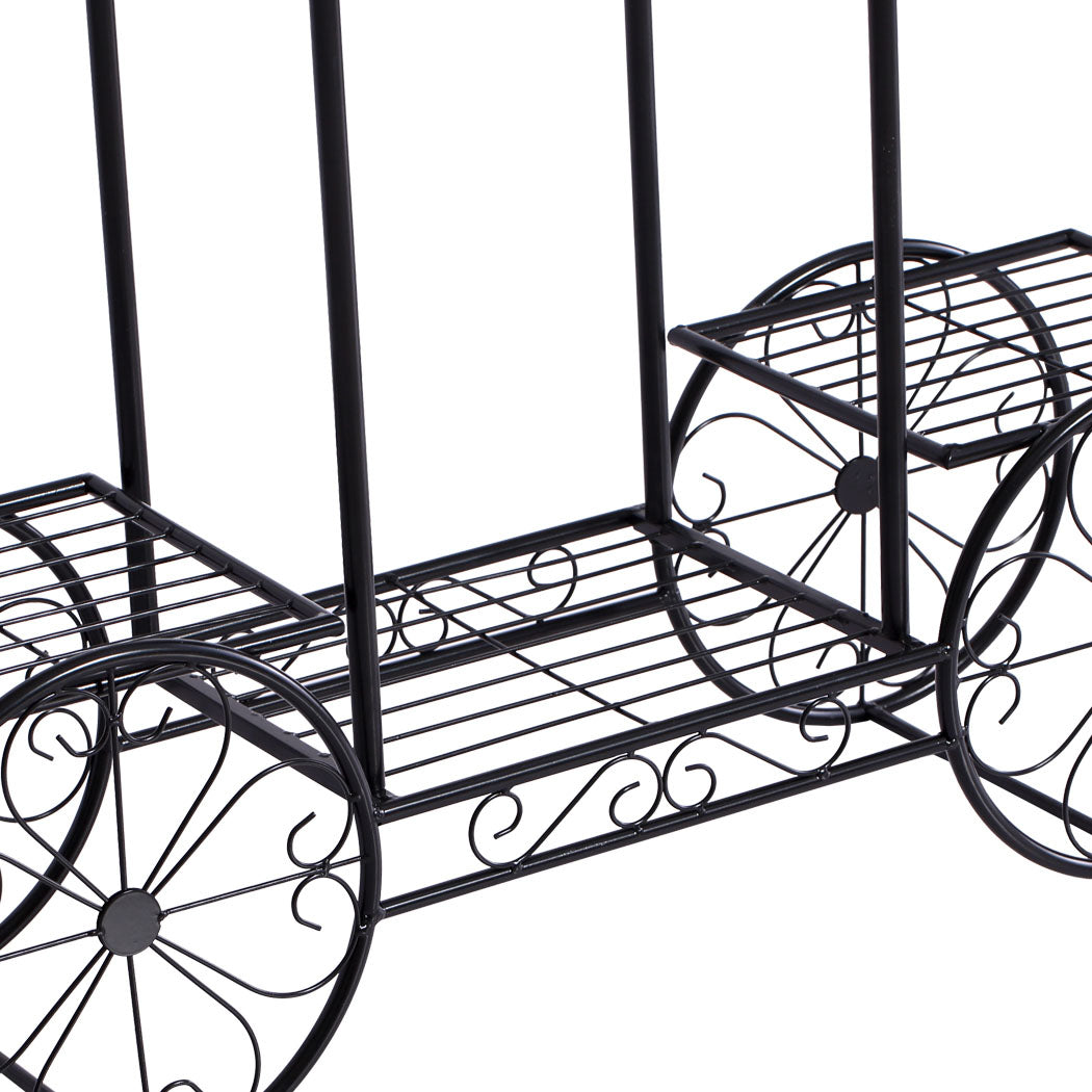Set of 2 Plant Stand Outdoor Indoor Pot Garden Decor Flower Rack Wrought Iron 4Wheeler
