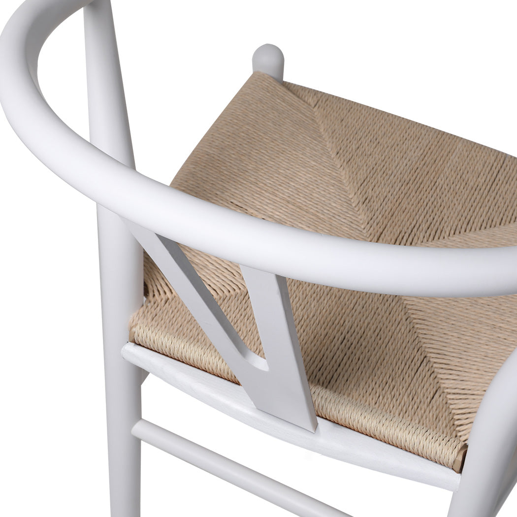 Jett Set of 2 Dining Chairs Rattan Seat Side Kitchen Wood Furniture - White
