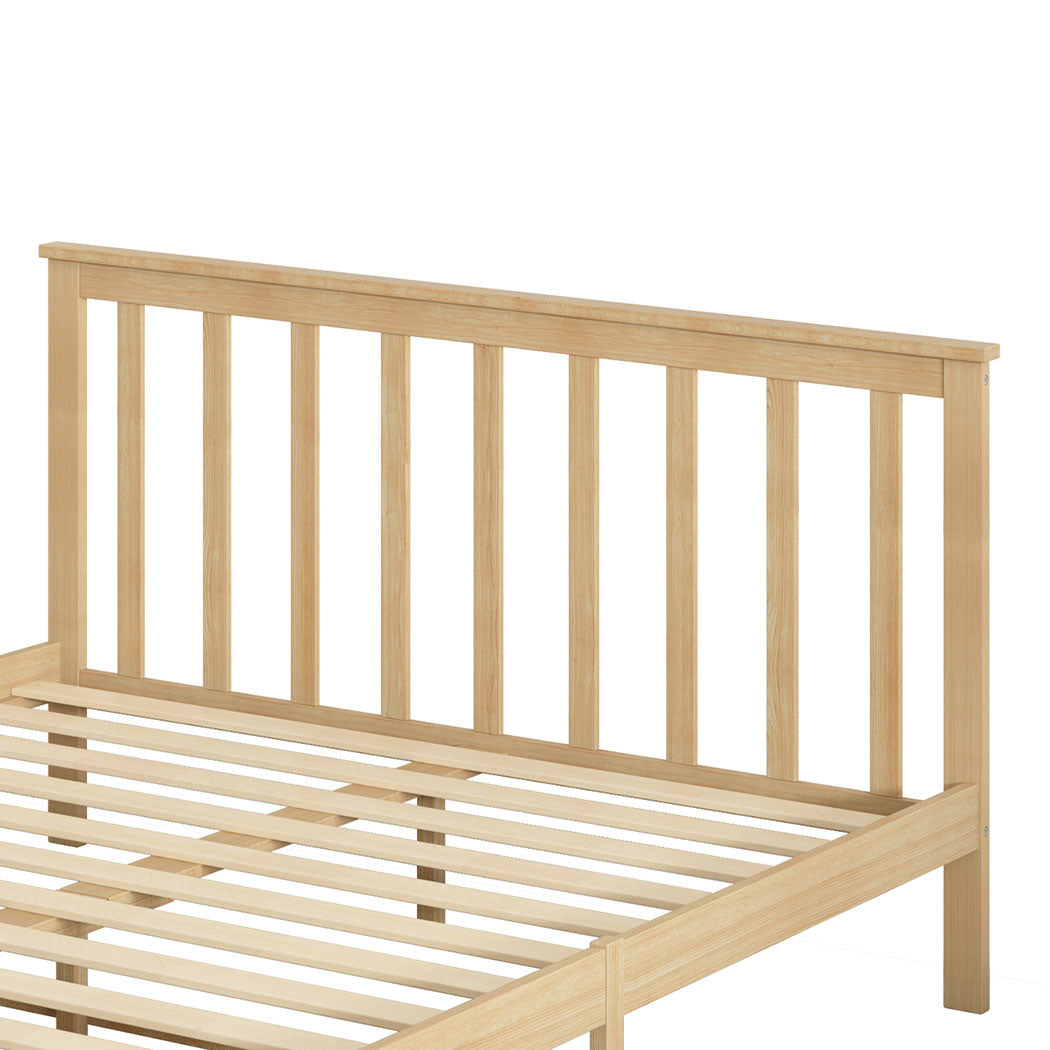 Mia Wooden Bed Frame Base Solid Timber Pine Wood Natural - Queen