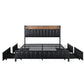 Fargo Bed Frame PU with 4 Drawers and USB Charger - Black Queen