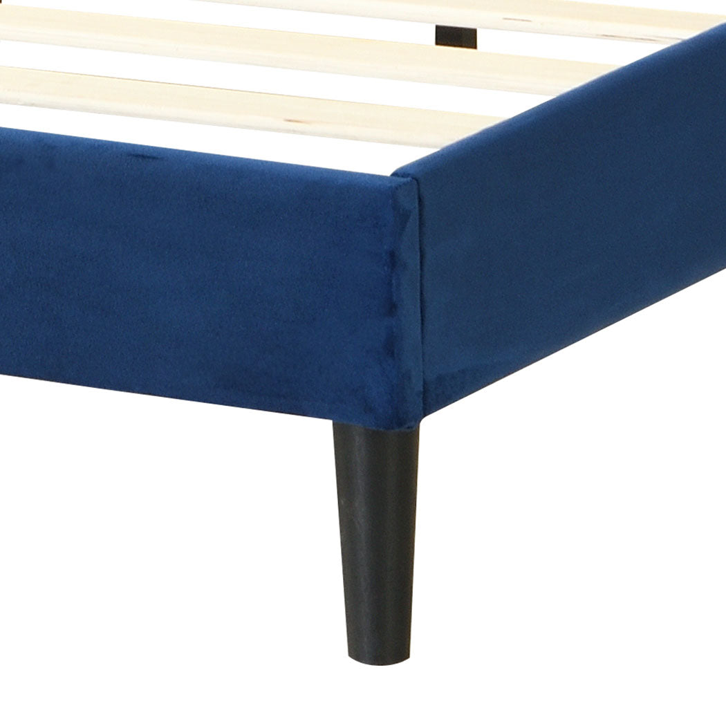 Assen Bed Frame Base Platform Wooden Velvet with Headboard Blue - Double