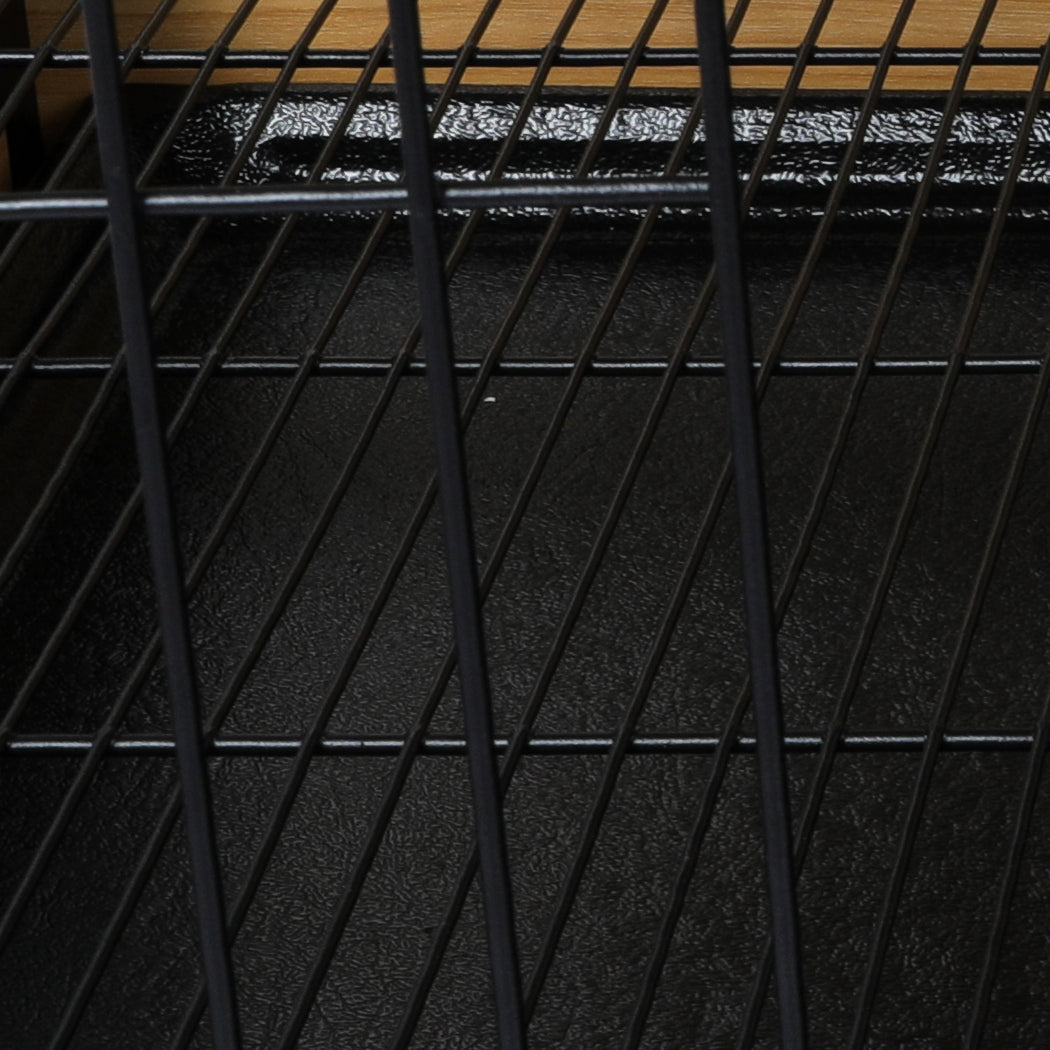 Wooden Wire Dog Kennel Side End Table Steel Puppy Crate Indoor Pet House M - Wood Medium