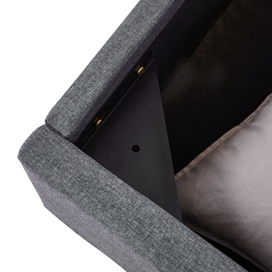 Tanna Bed Frame Gas Lift Base Storage Wooden Platform Linen Cotton - Charcoal Queen