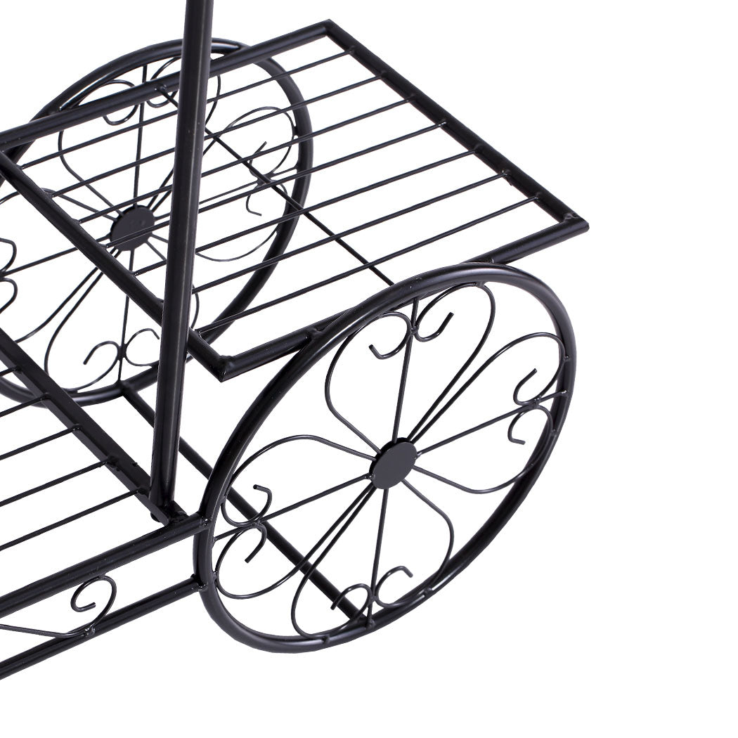 Set of 2 Plant Stand Outdoor Indoor Pot Garden Decor Flower Rack Wrought Iron 4Wheeler